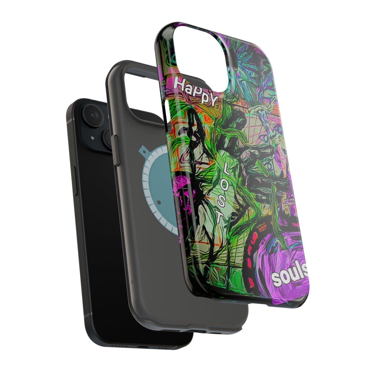 MagSafe Tough Cases for iPhone 15 series with custome Happy Lost Souls Art Work