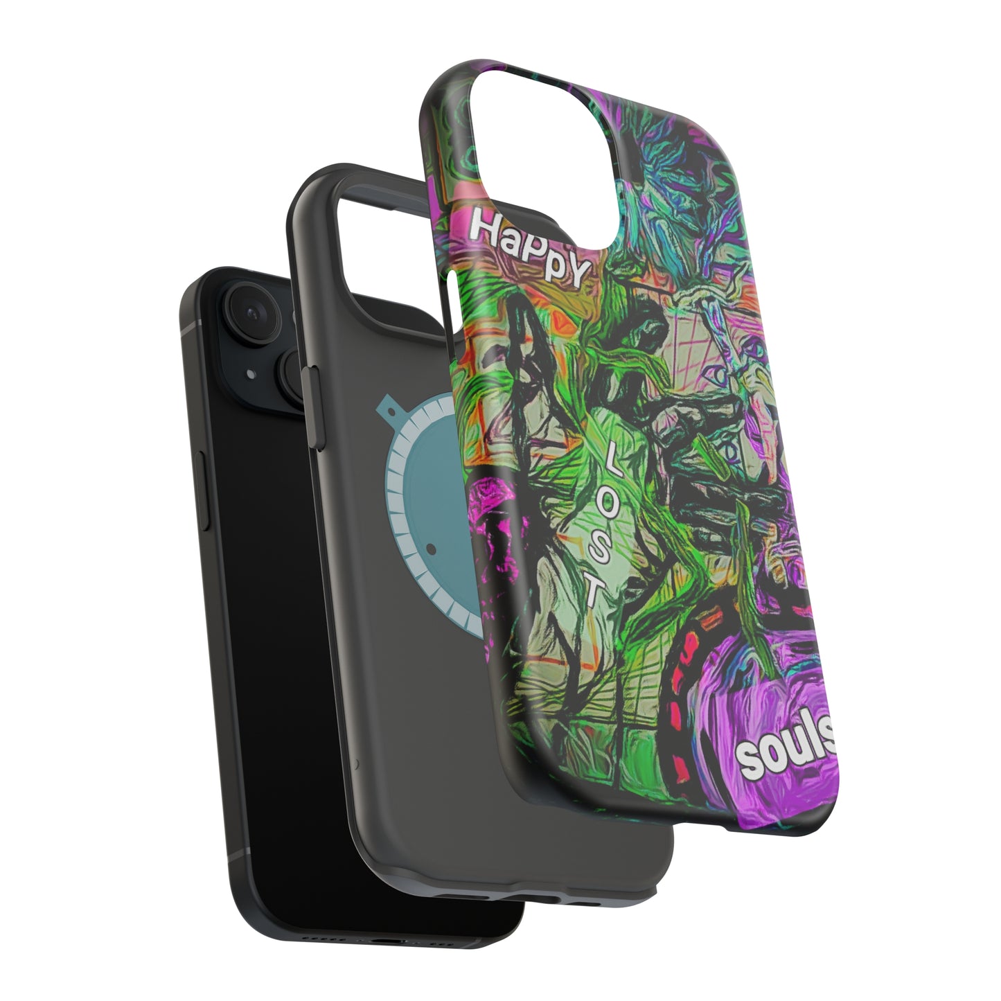 MagSafe Tough Cases for iPhone 15 series with custome Happy Lost Souls Art Work
