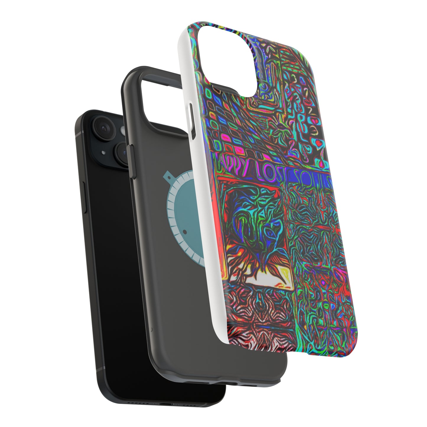 MagSafe Tough Cases for all iPhone 15 models with custom Happy Lost Souls Design