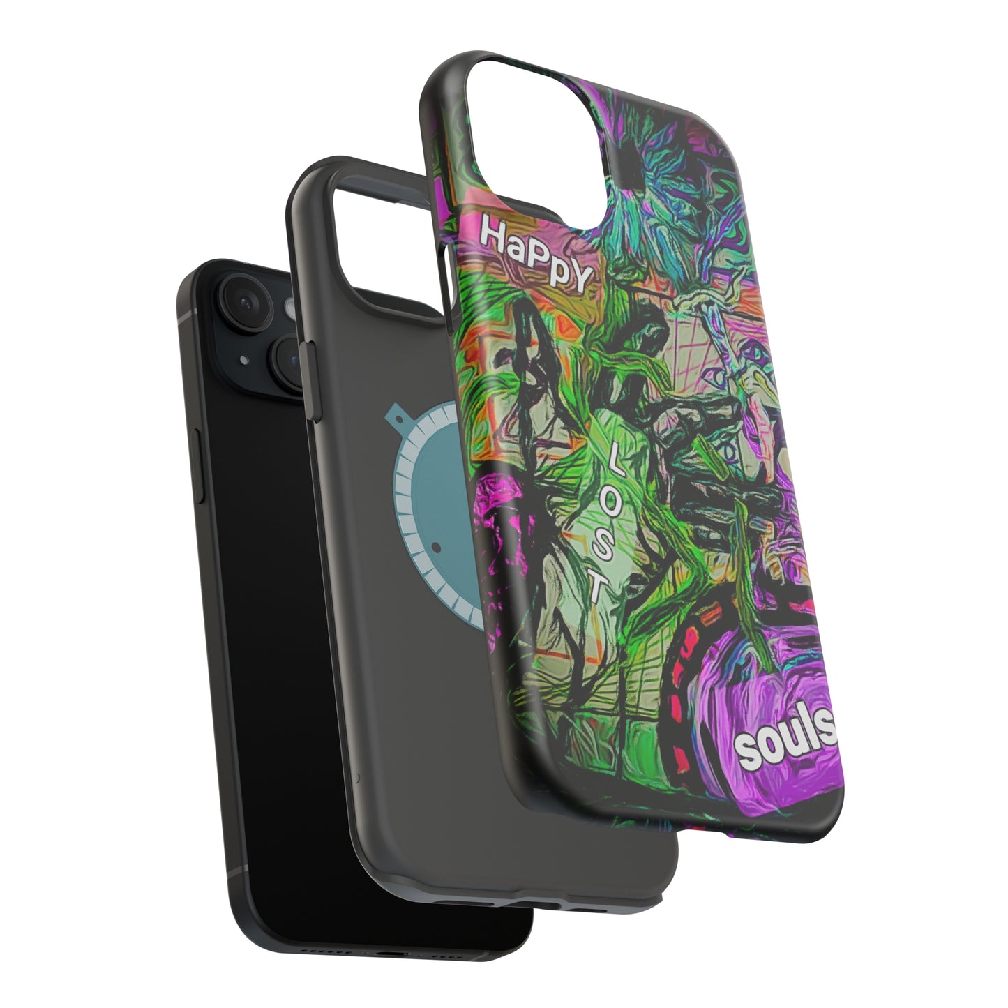 MagSafe Tough Cases for iPhone 15 series with custome Happy Lost Souls Art Work