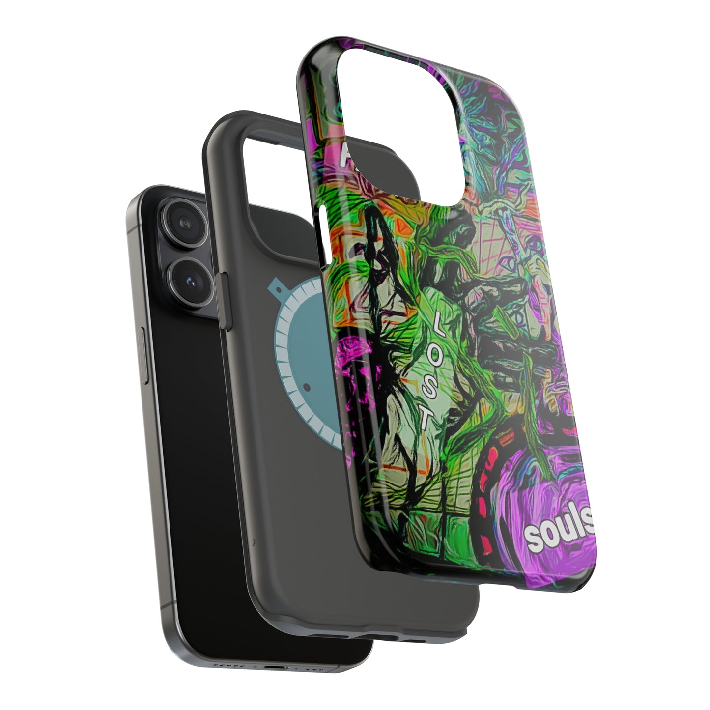 MagSafe Tough Cases for iPhone 15 series with custome Happy Lost Souls Art Work
