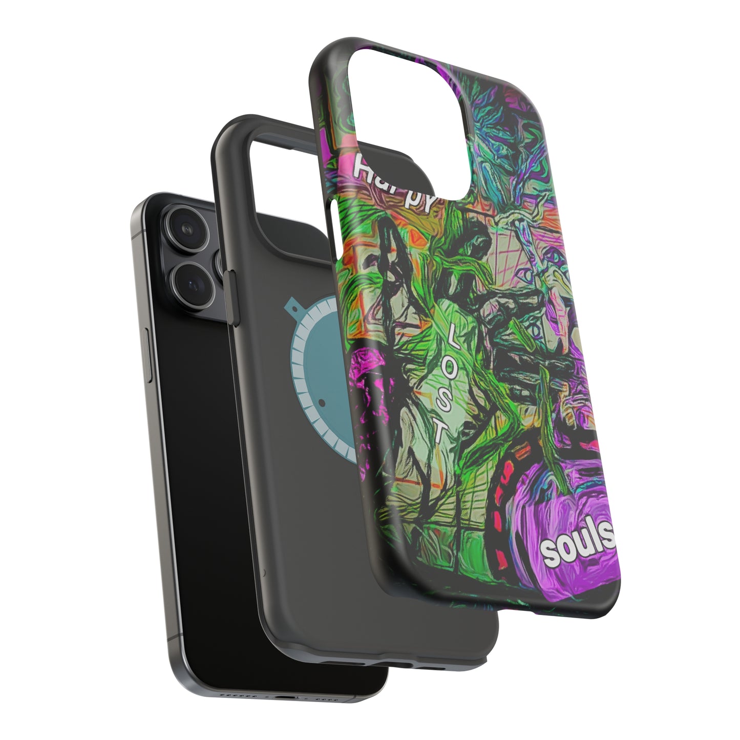 MagSafe Tough Cases for iPhone 15 series with custome Happy Lost Souls Art Work