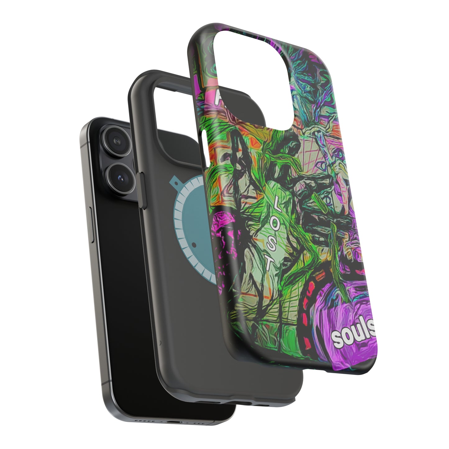 MagSafe Tough Cases for iPhone 15 series with custome Happy Lost Souls Art Work