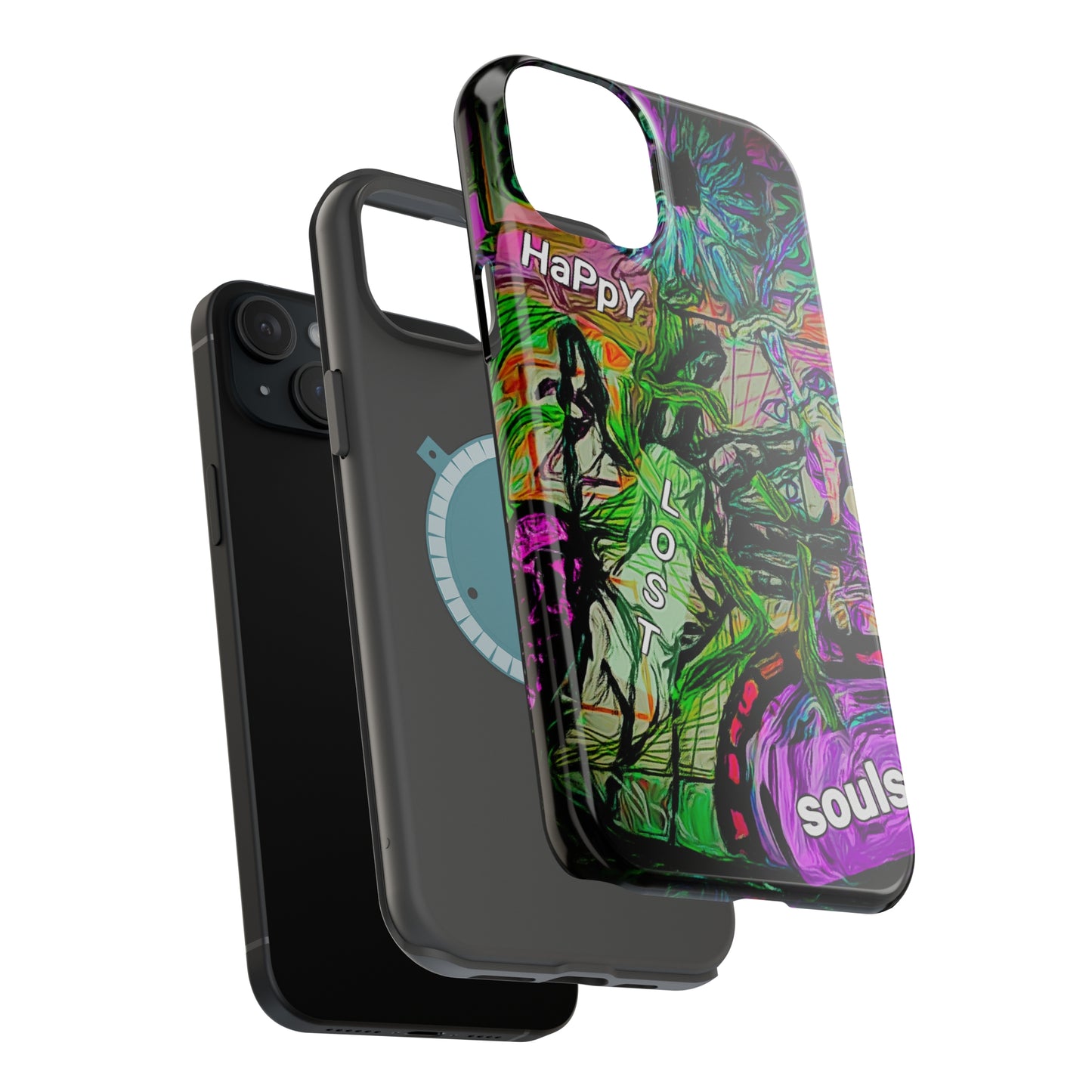 MagSafe Tough Cases for iPhone 15 series with custome Happy Lost Souls Art Work
