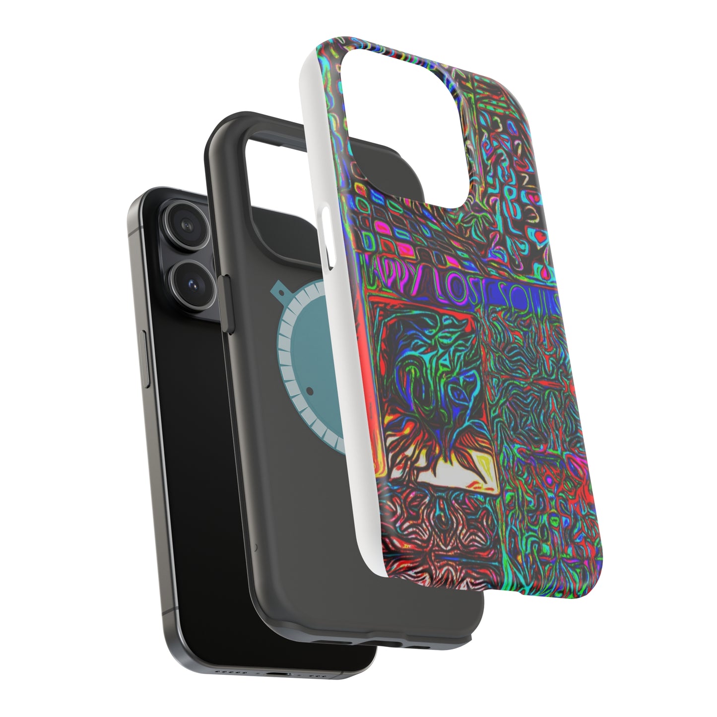 MagSafe Tough Cases for all iPhone 15 models with custom Happy Lost Souls Design